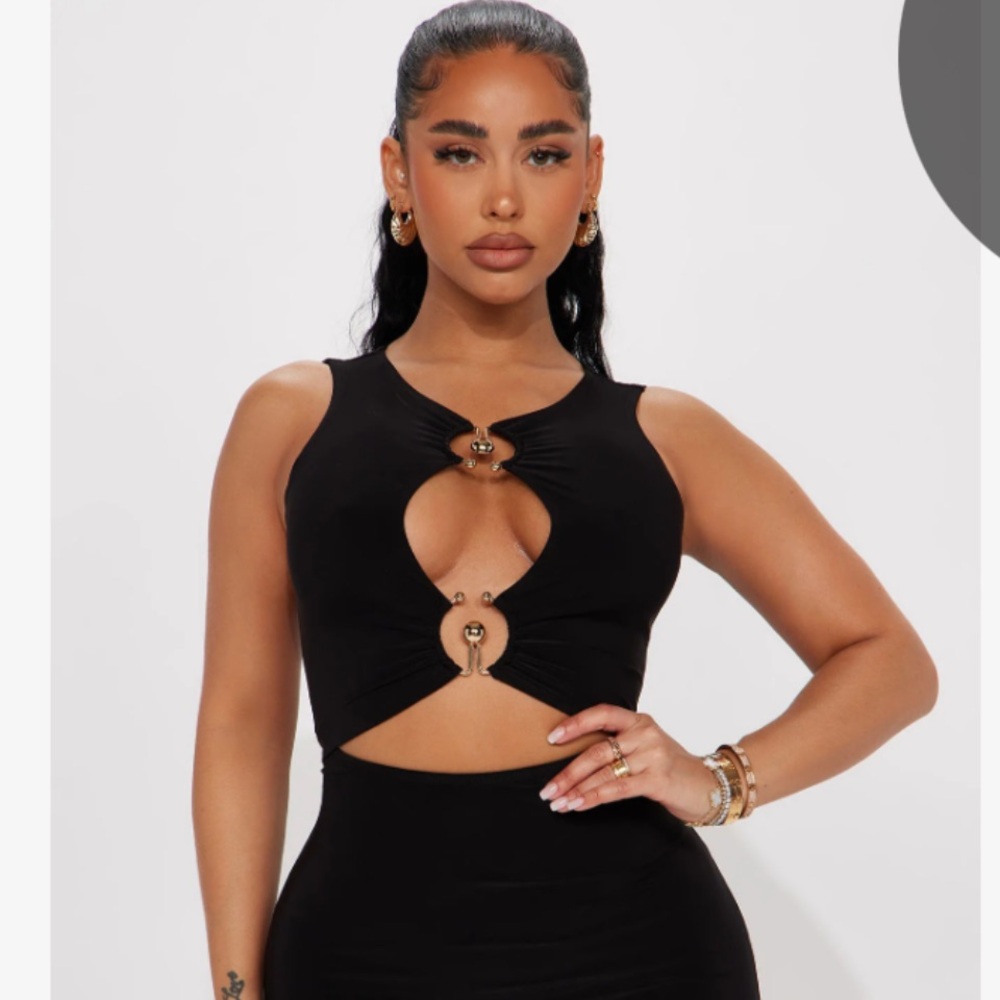 Fashion Nova Black Mini Dress with Gold Accents